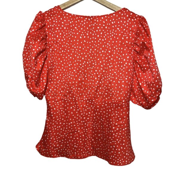 asos Women’s Top Blouse Size 6 Red V Neck Short Puff Sleeves Zipper - Picture 2 of 11